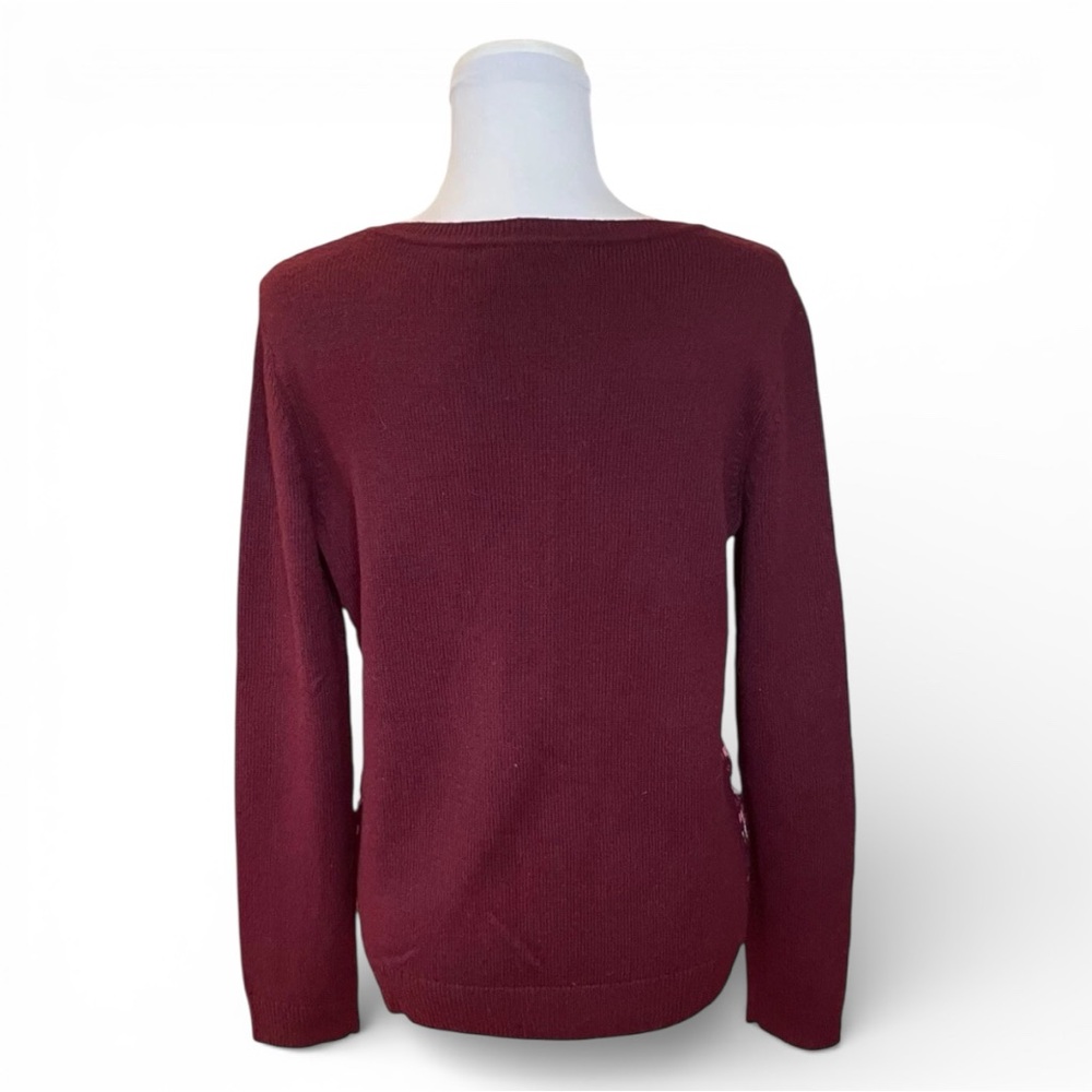 Talbots Fair Isle Lambswool Blend Beaded Sweater Burgundy Magenta Size Medium - Picture 4 of 7